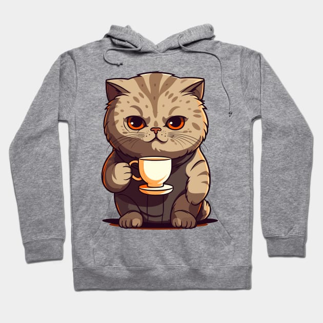 Scottish Fold Cat Drinking Coffee Hoodie by Graceful Designs